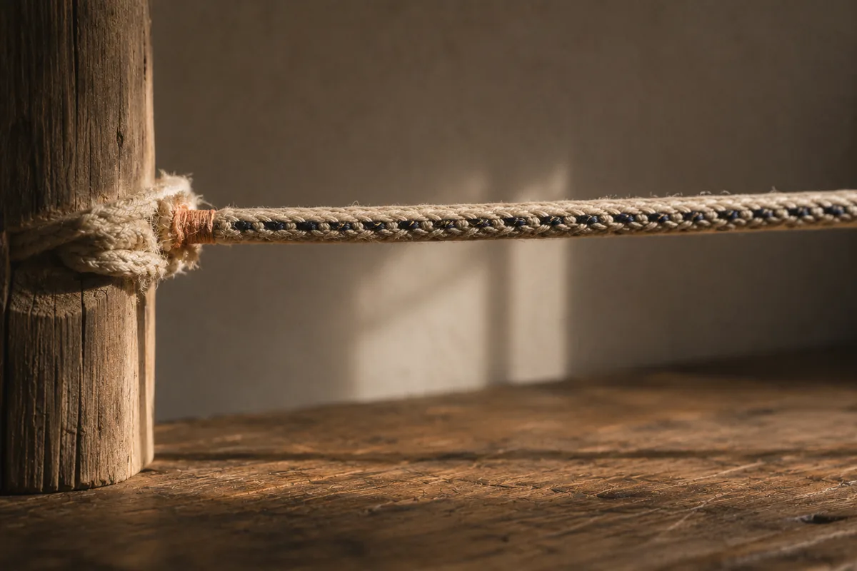 A rope lashed around a wooden post