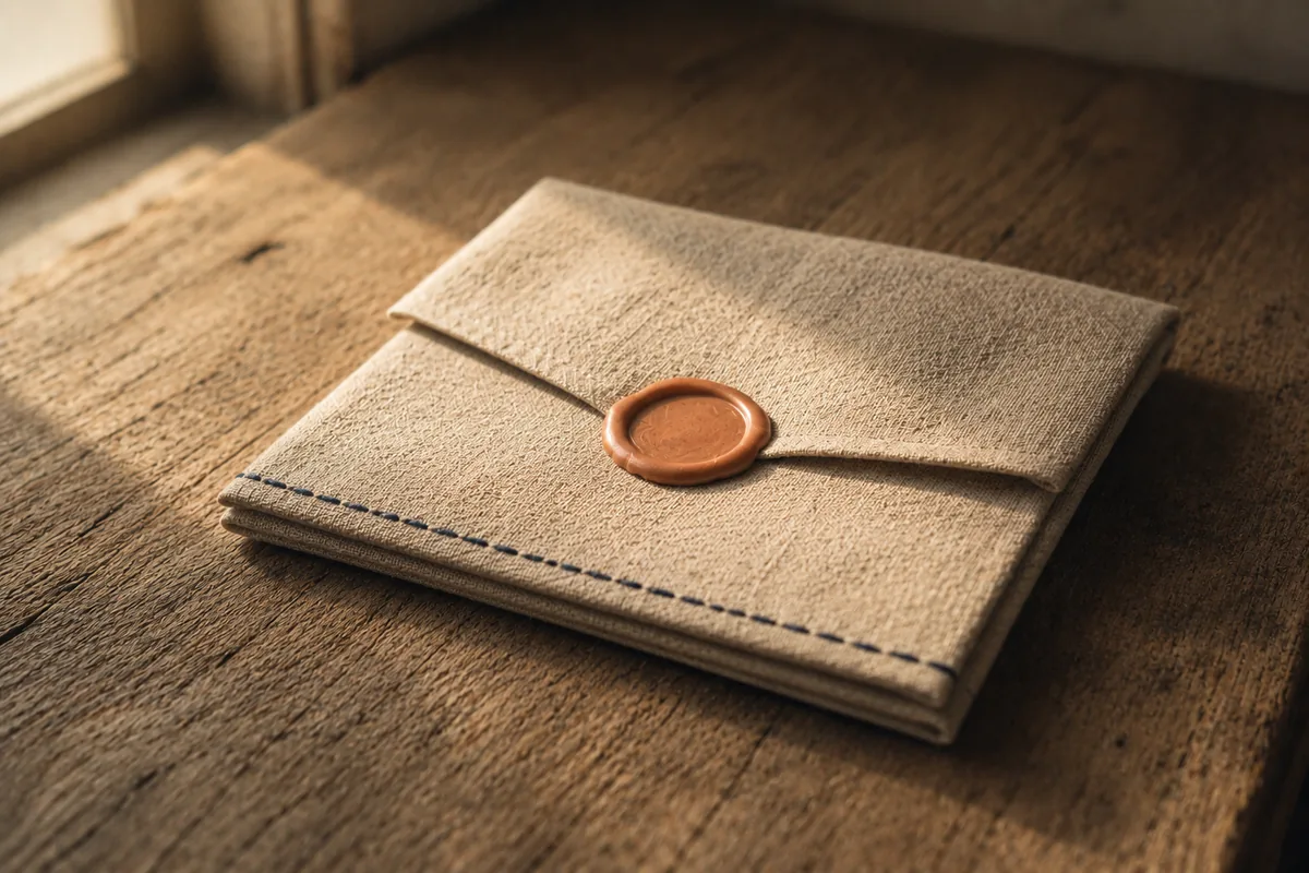A folded linen square closed with a single wax seal