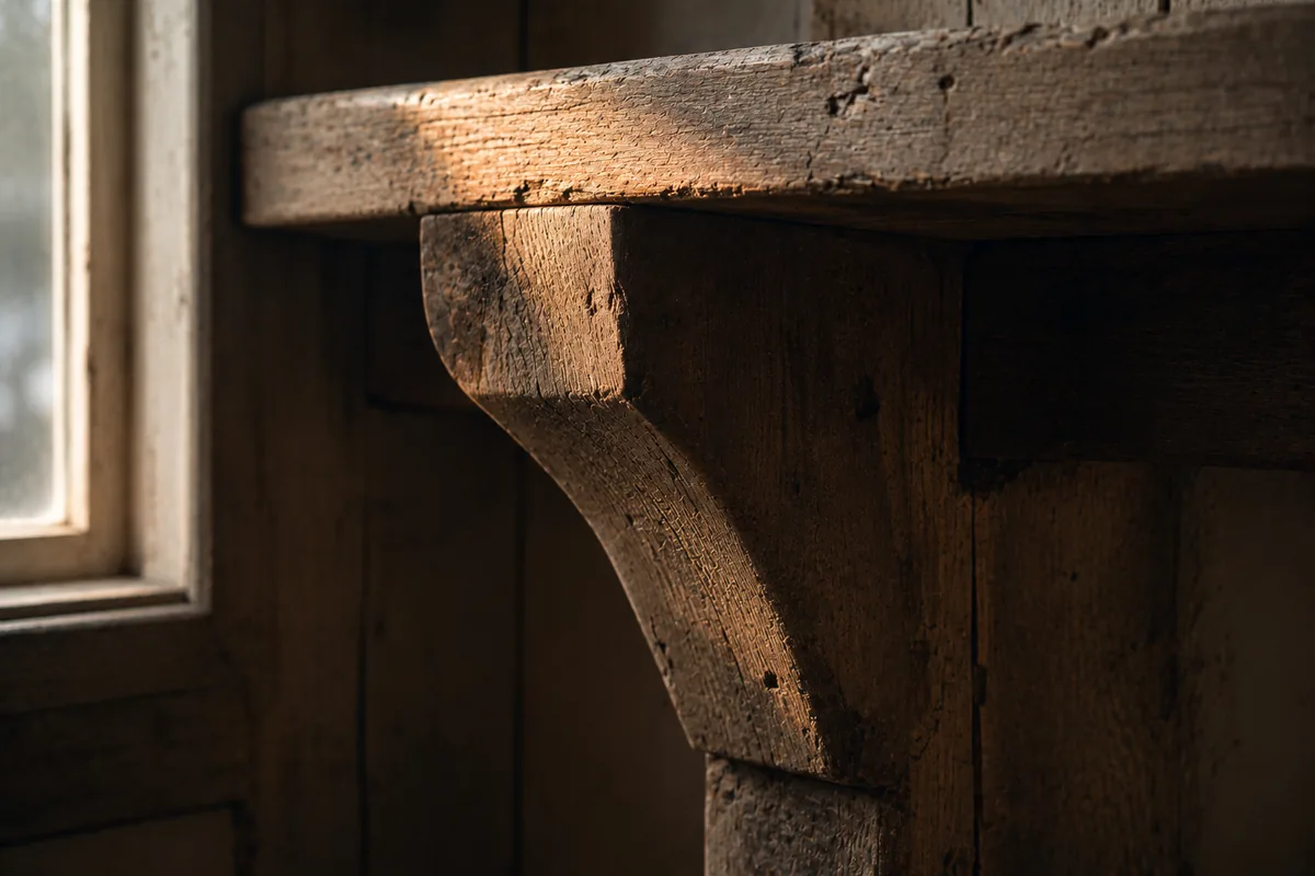 An old wooden beam quietly bearing weight